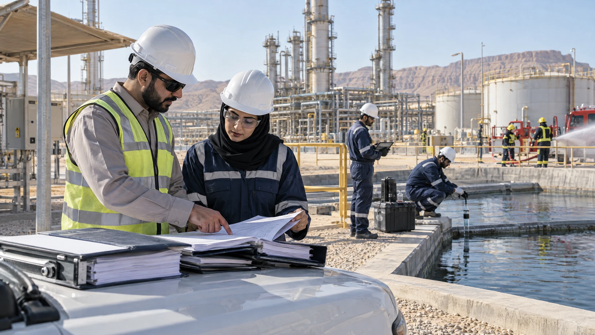 Saudi facility OEMP dashboard linking permit obligations, operations, inspections, monitoring, incidents, reporting and change control